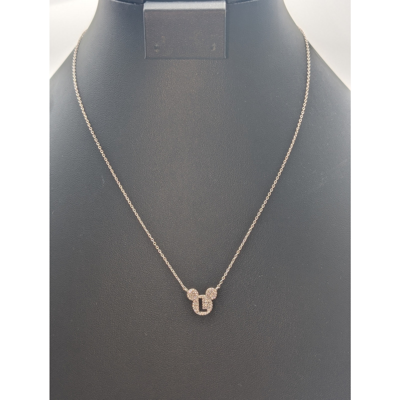 Disney Mickey Mouse White Cz Silver Over Brass Initial L Pendant Necklace 22$